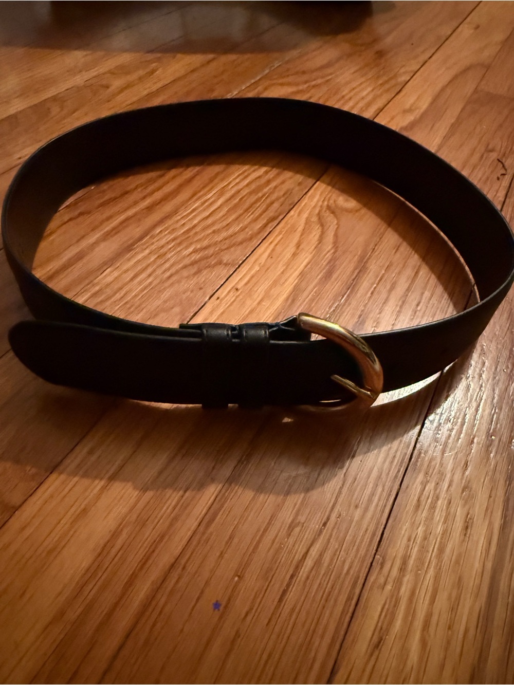 Coach Black Leather Belt with Gold Curved Buckle